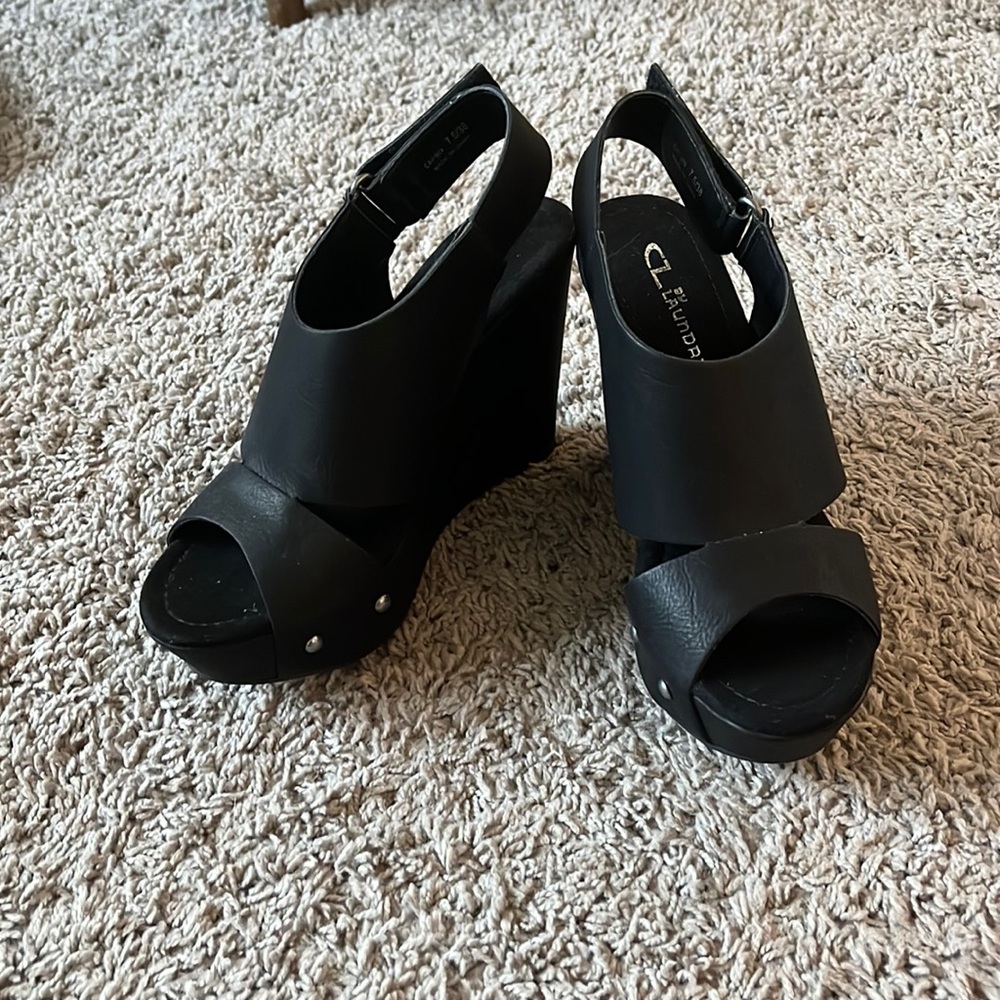 NWOT Black Heeled Wedges